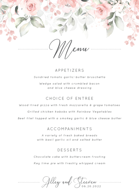 Image of menu card